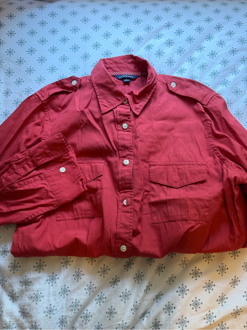 Lands' End Red Men's Casual Button-Down Shirt with Chest Pockets
